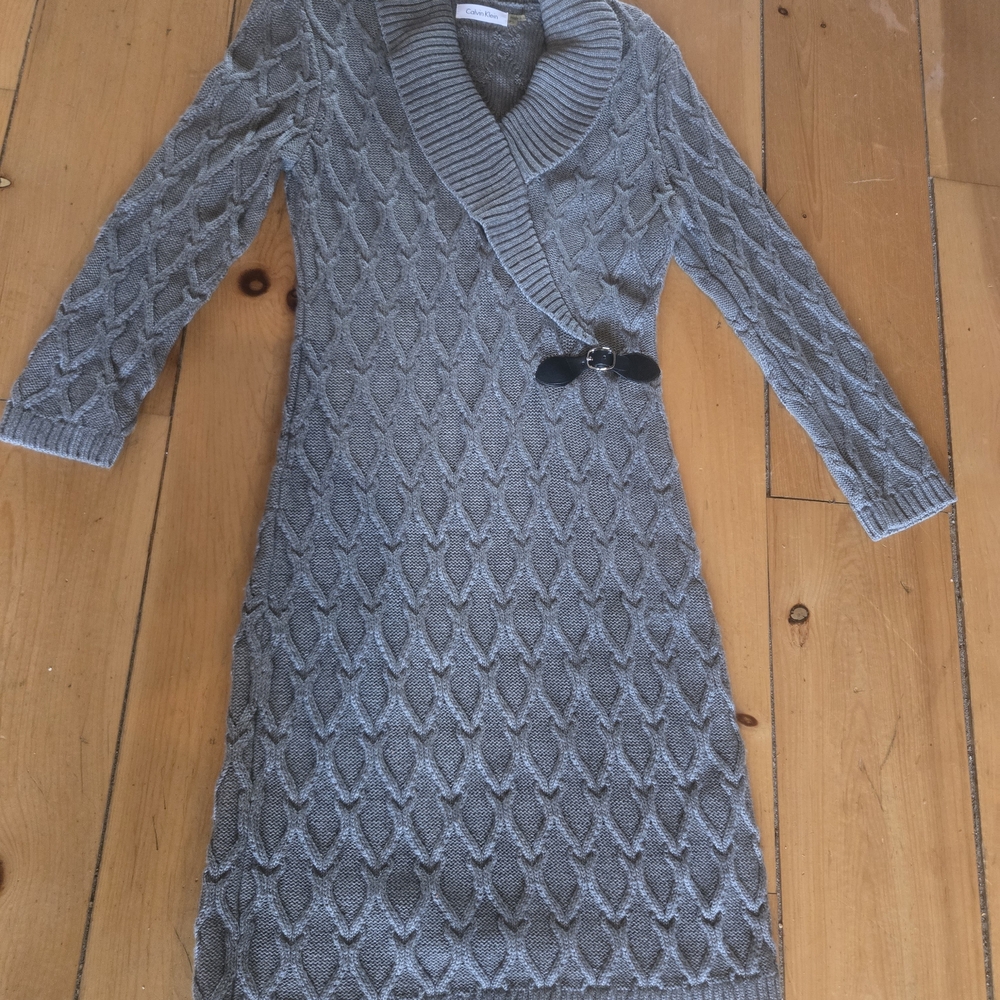Calvin Klein Gray Long Sleeve Knit Dress